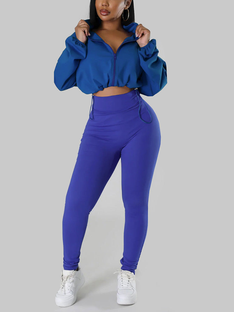 Zipper Crop Top & Leggings Set