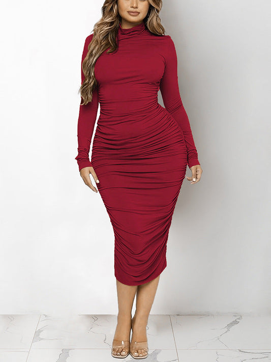 Turtleneck Ruched Bodycon Dress