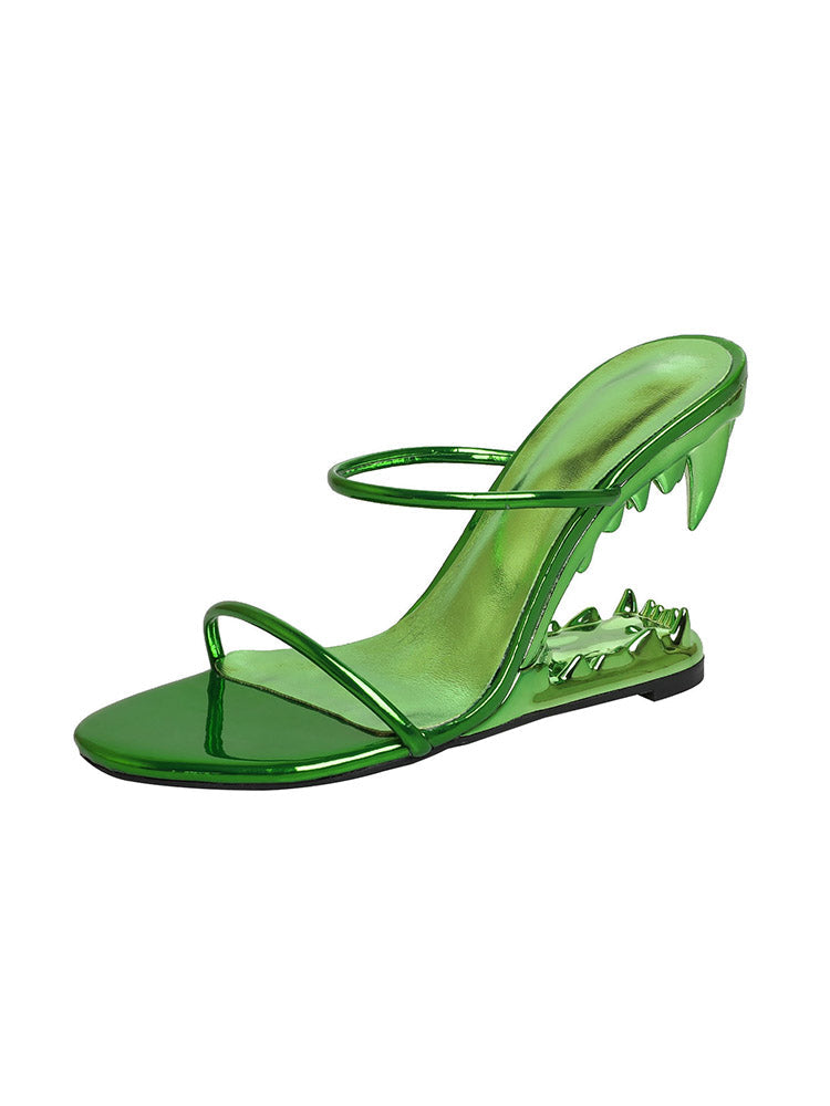 Metallic Teeth Heel Sandals