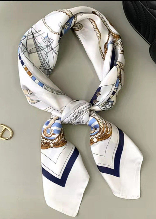 Nautical Crest - Satin Square Scarf with Maritime Motif