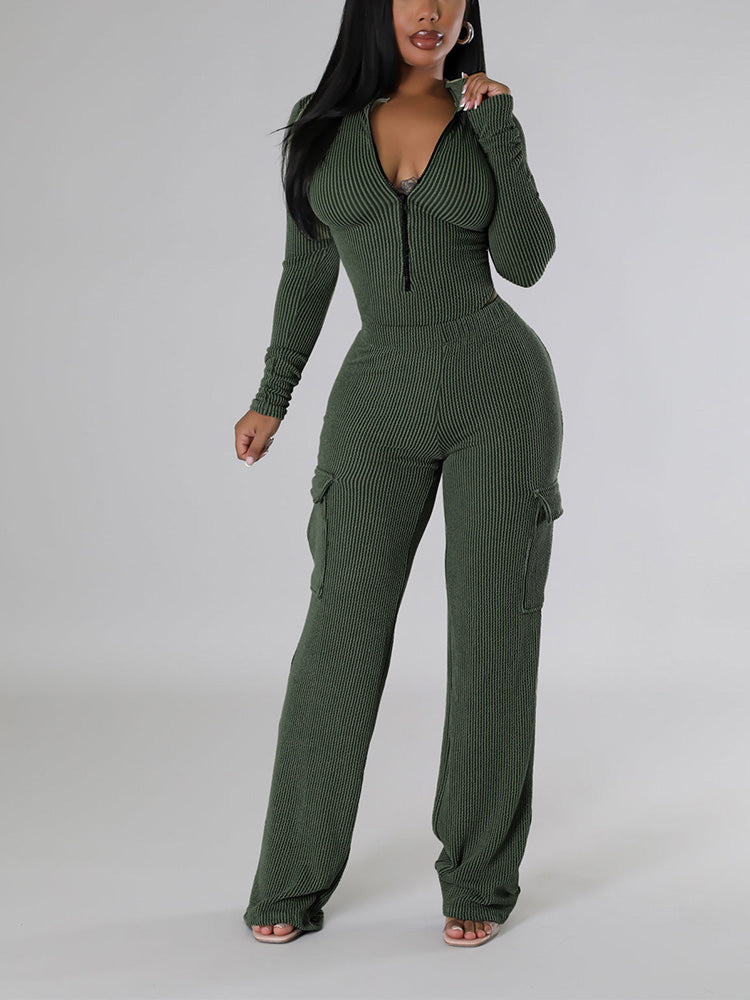 Textured Bodysuit & Cargo Pants Set