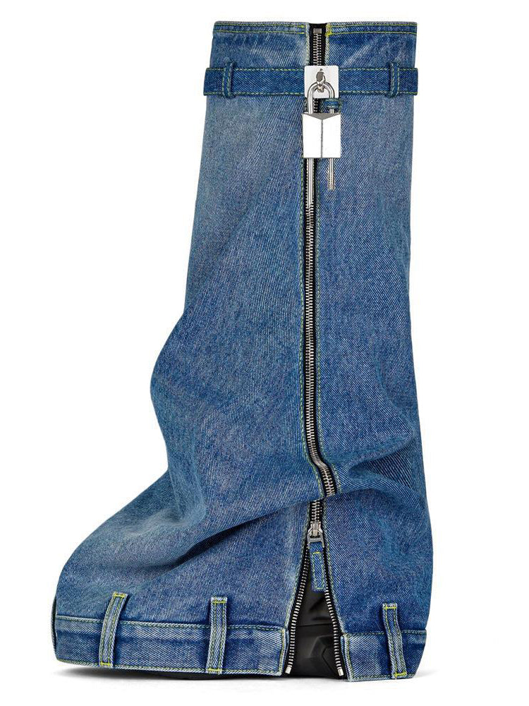 Denim Wedge Heel Boots