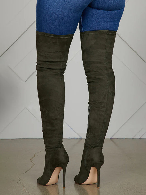 Peep Toe Suede Over Knee Boots