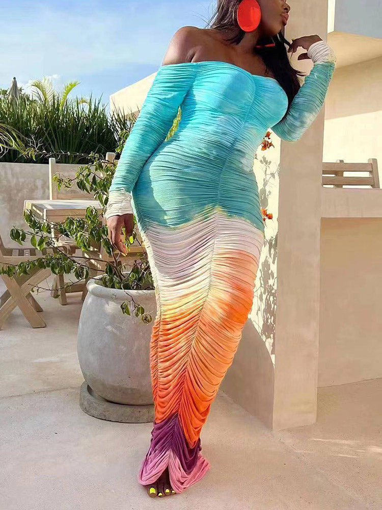 Gradient Ruched Maxi Dress