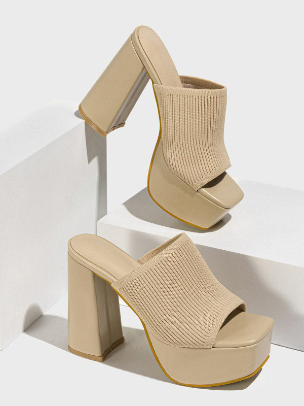 Knit Platform Chunky Heel Sandals