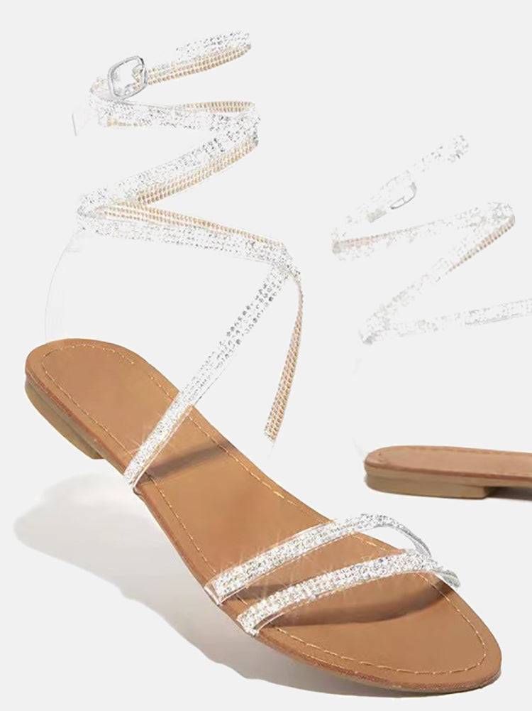 Strap Shiny Rhinestone Flat Sandals