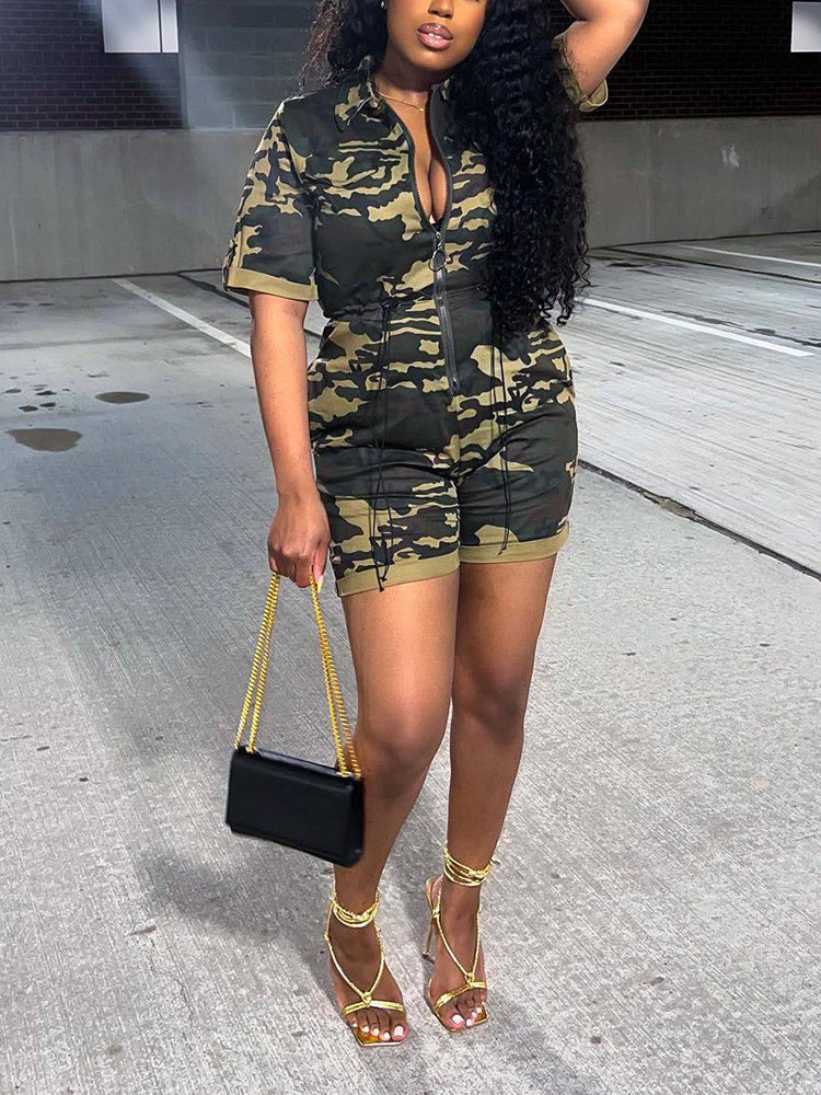 Camo Zipper Front Romper