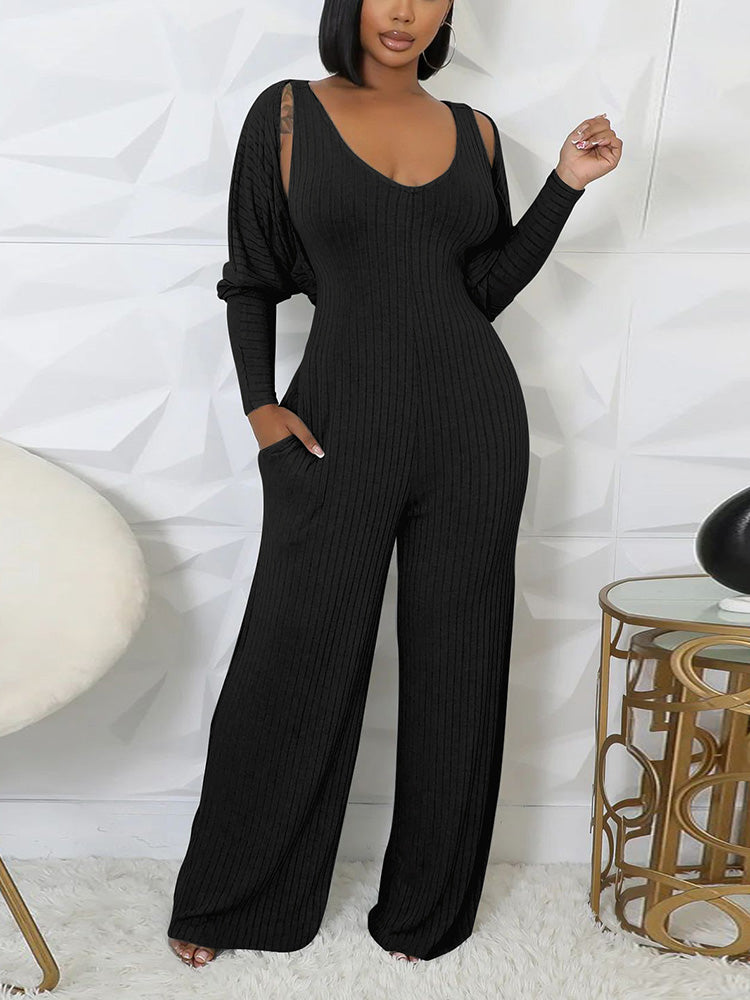 Ribbed Bolero & Jumpsuit Set