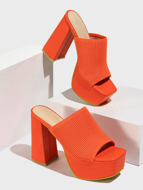 Knit Platform Chunky Heel Sandals