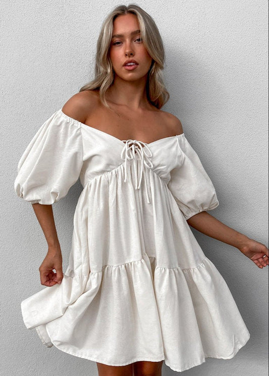 Isla - Off-Shoulder Puff Sleeve Mini Dress