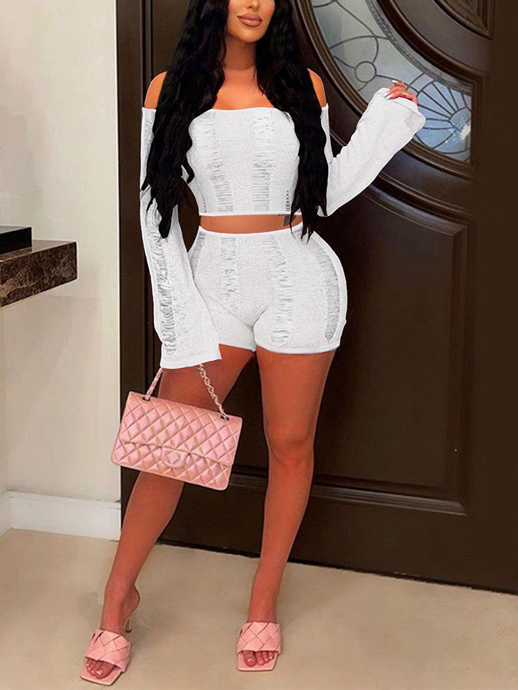 Off Shoulder Backless Shorts Set