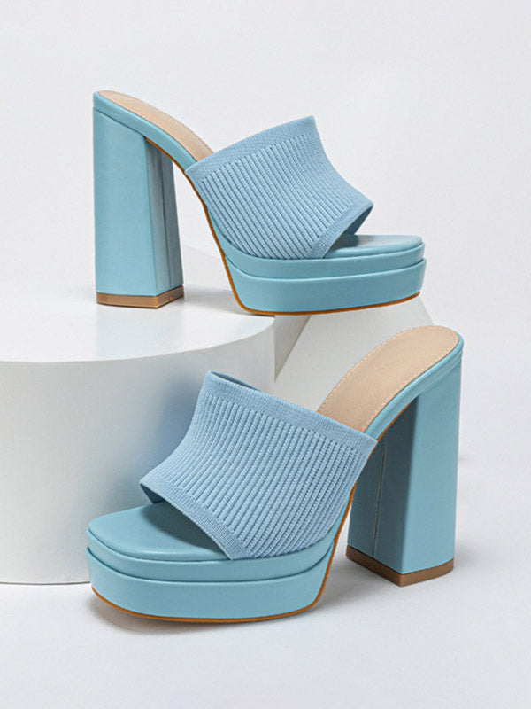 Knit Platform Chunky Heel Sandals