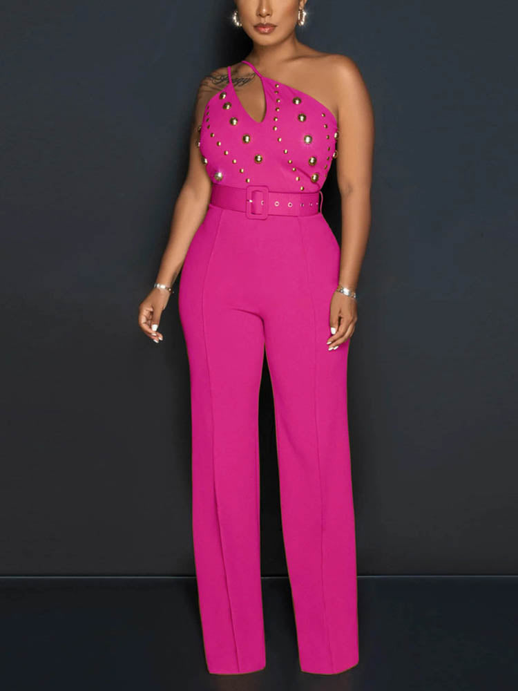 One Shoulder Belt Jumpsuit