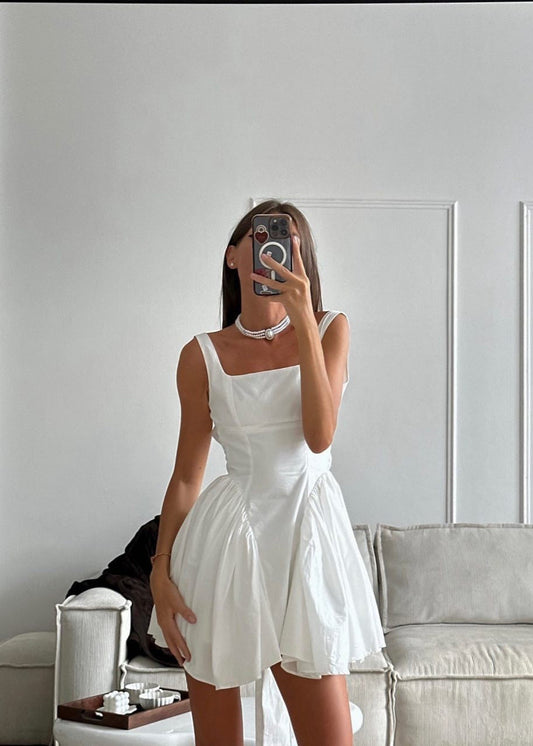 White Ribbon-Back Mini Dress