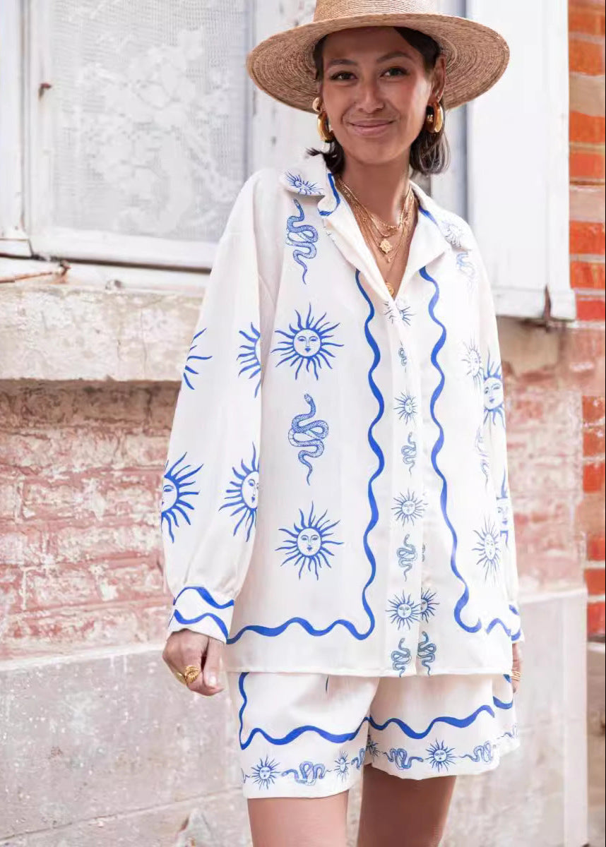 Solara Sketch - Sun & Snake Print Shirt and Shorts Set