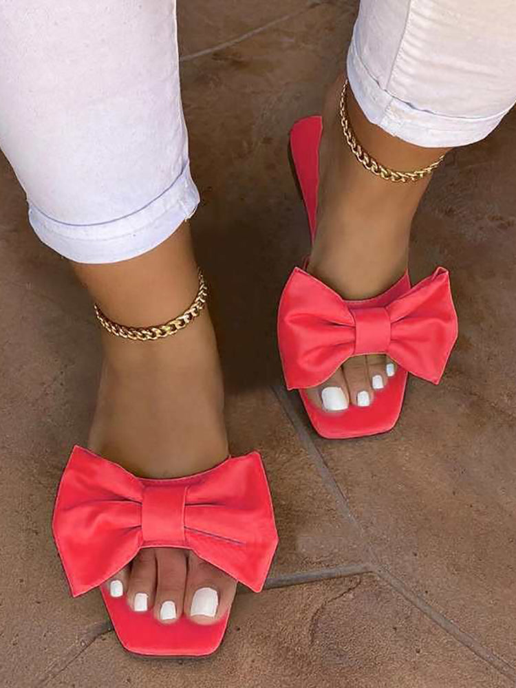 Bowknot Decor Square Toe Flat Sandals