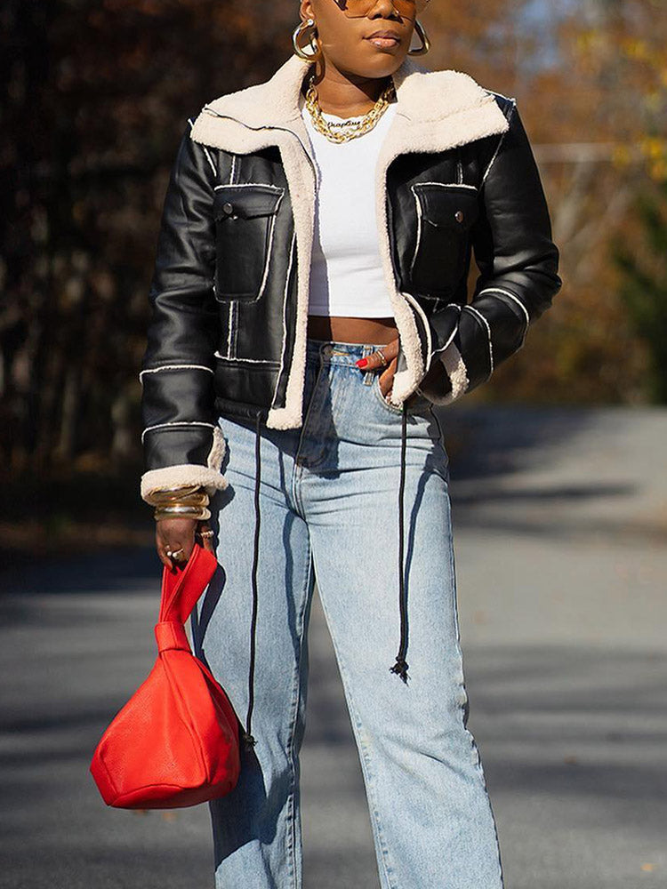 Leather Shearling Crop Jacket