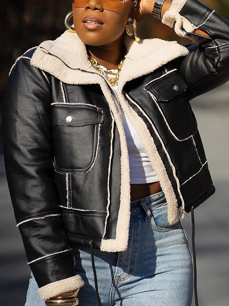 Leather Shearling Crop Jacket