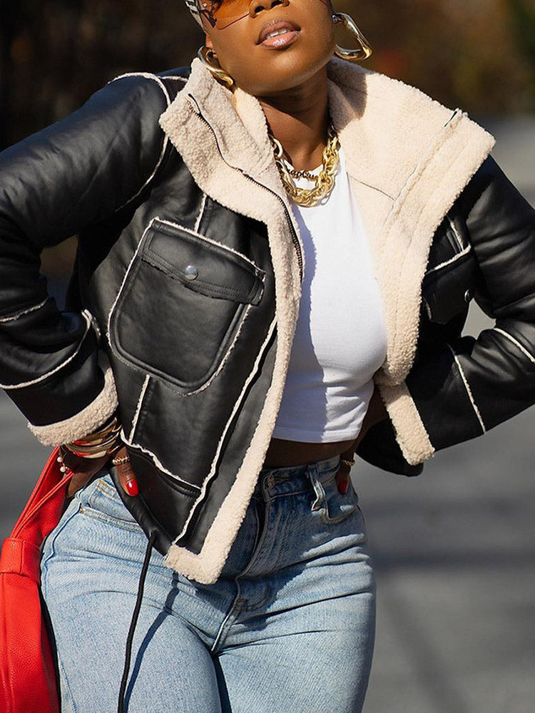 Leather Shearling Crop Jacket