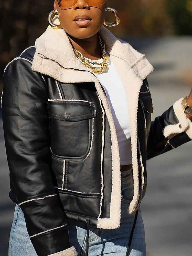 Leather Shearling Crop Jacket