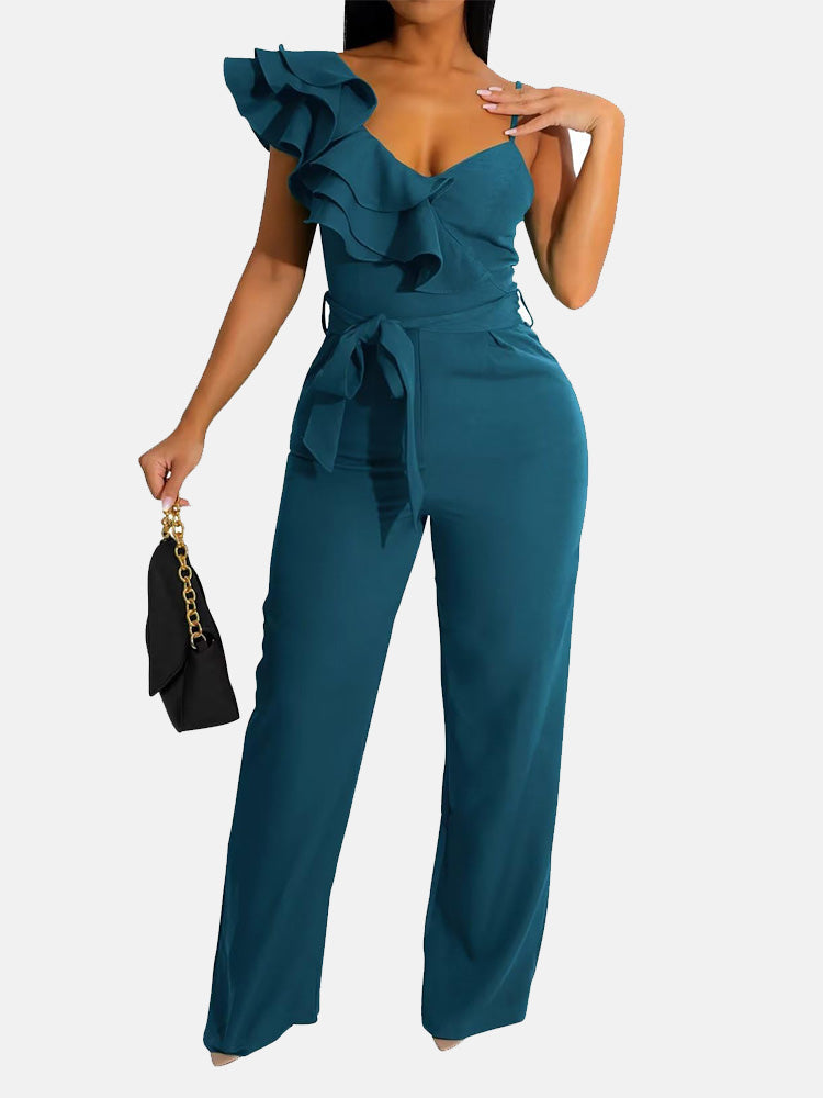 Ruffle Belted Wide Jumpsuit