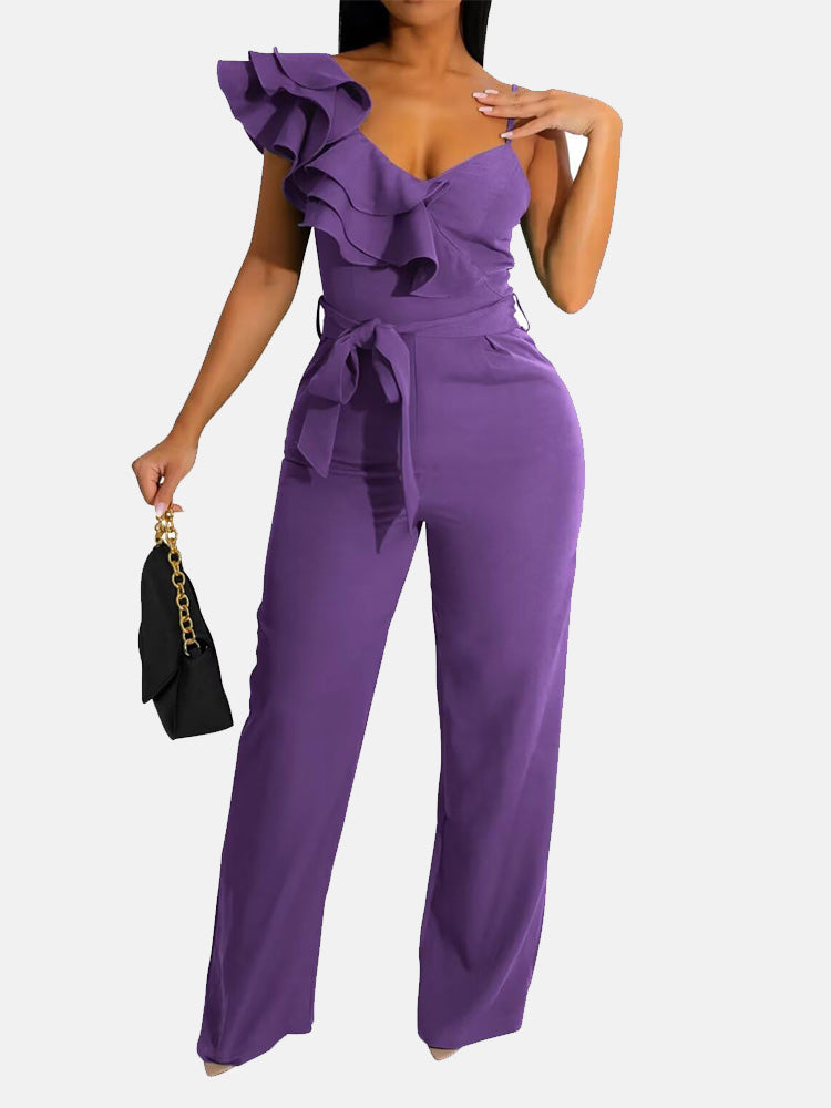 Ruffle Belted Wide Jumpsuit