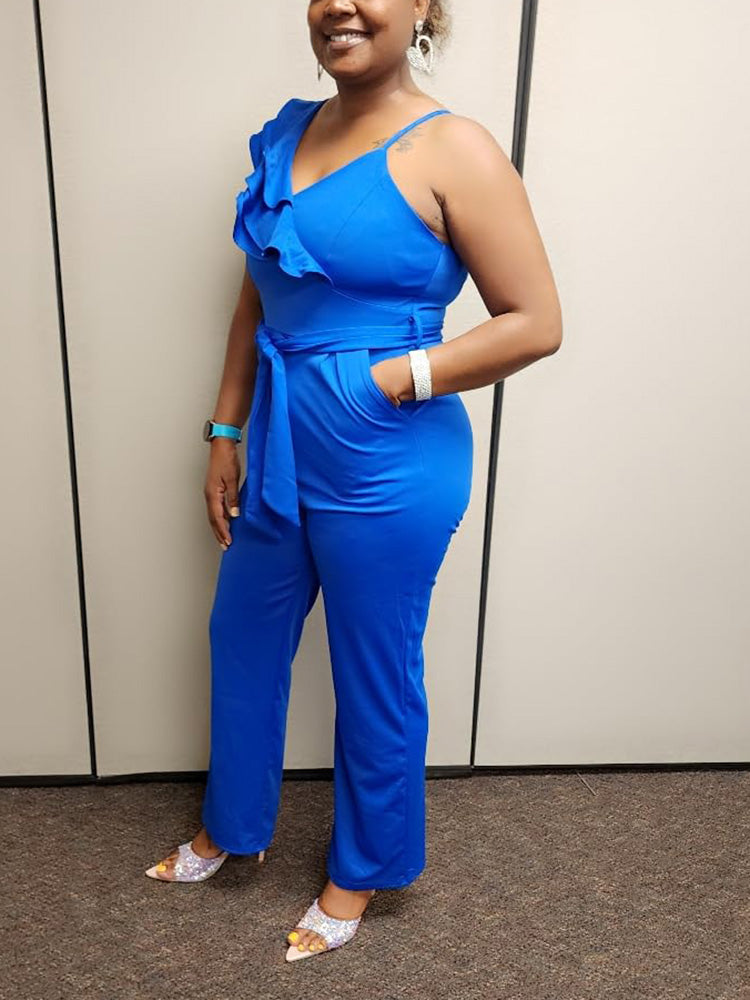 Ruffle Belted Wide Jumpsuit