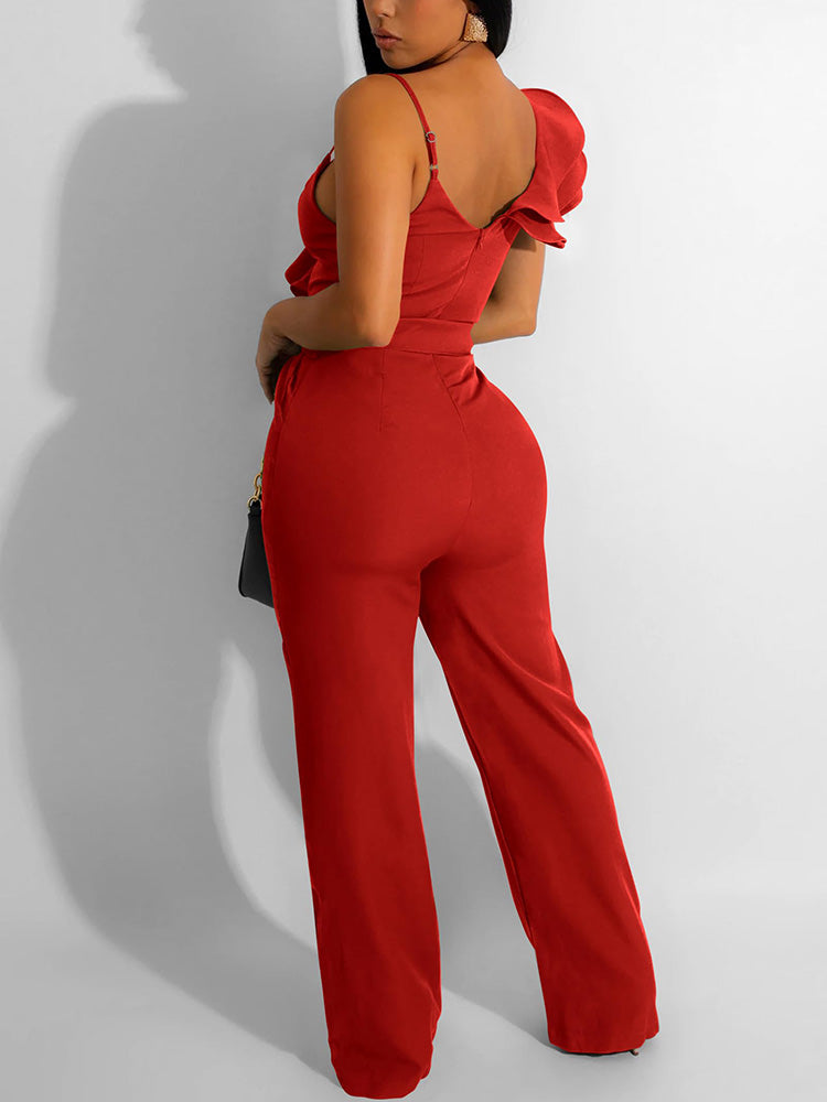 Ruffle Belted Wide Leg Jumpsuit