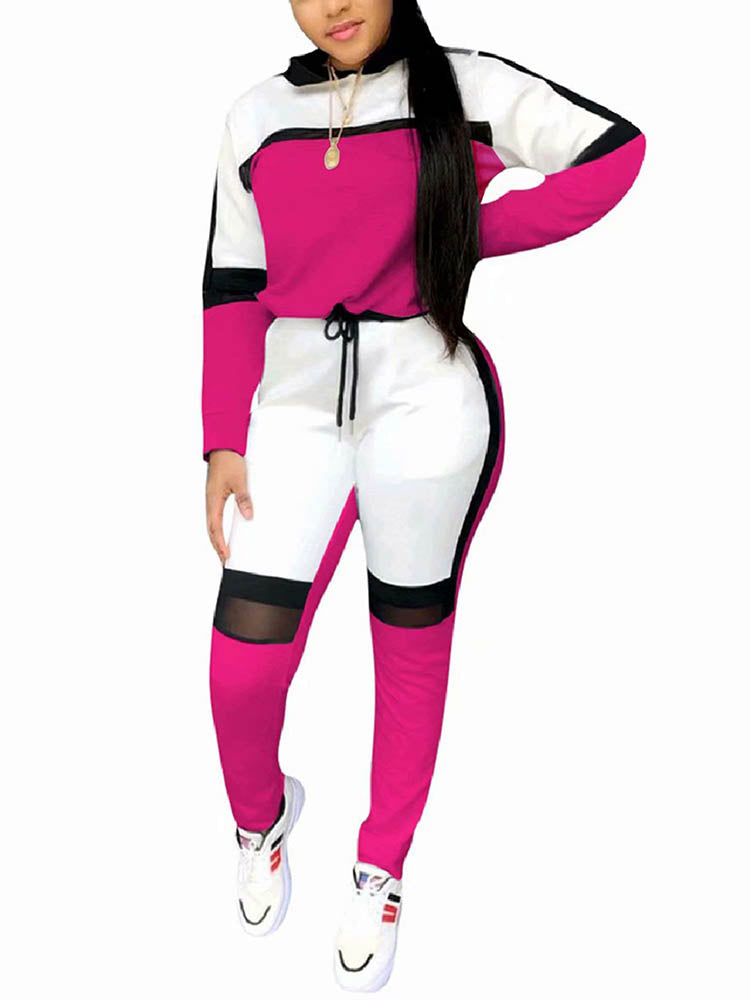 Color Block Hooded Sweatsuit Set