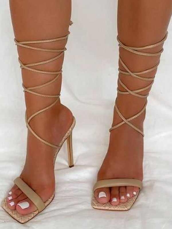 Square Toe Lace-Up Heels