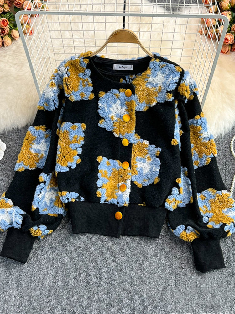 Flower Plush Button Coat