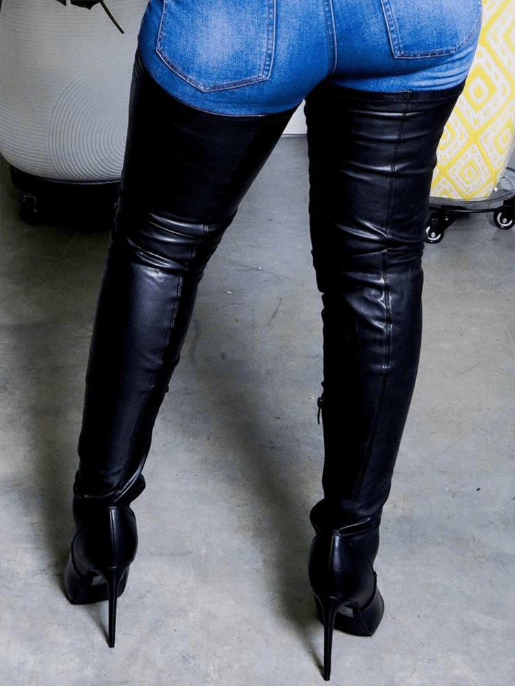 PU Leather Flat Over Knee Boots