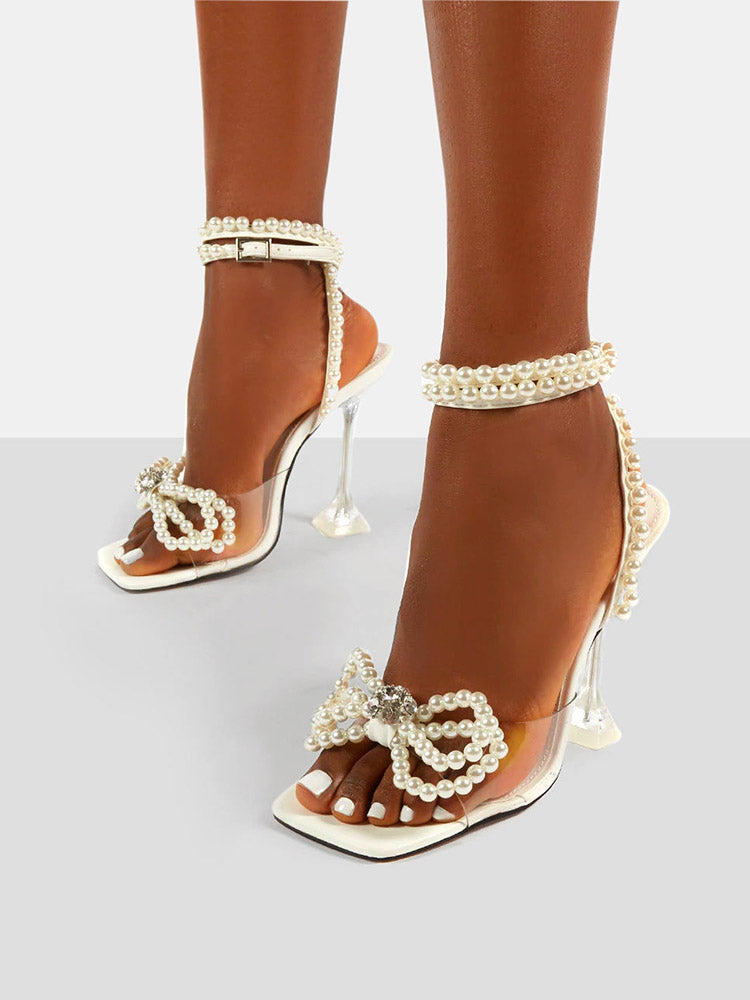 Pearl Bow High Heel Sandals