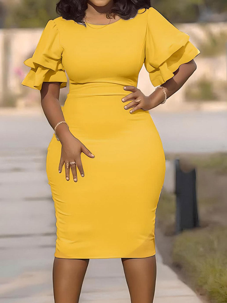 Ruffle Midi Pencil Dress