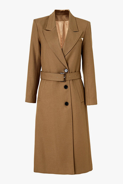 Academic Lapel Shoulder Pad Single Breasted Wool Blend Belted Overcoat