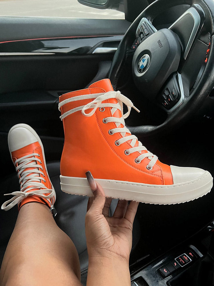 PU Side Zipper High-Top Sneakers