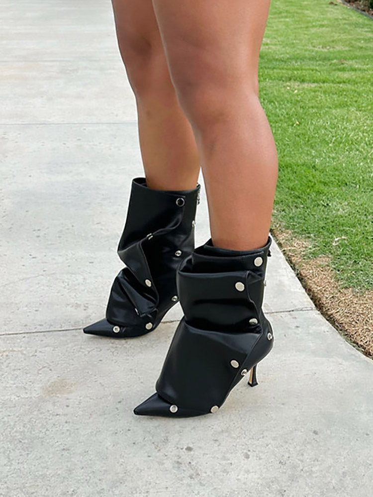 Leather Press Stud Ankle Boots