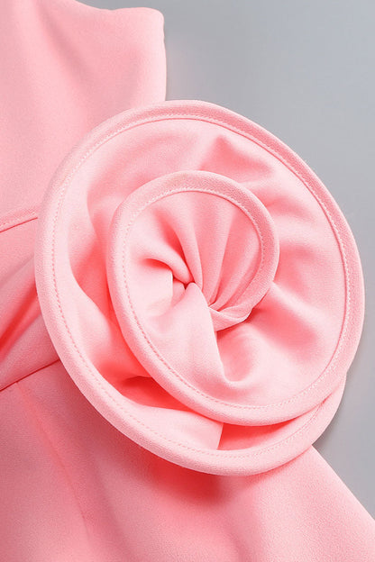 Artistic Crew Neck Backless Rosette Peplum Crepe Party Mini Dress