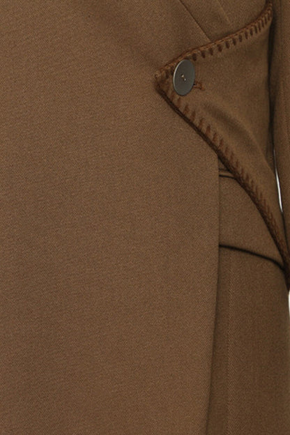 Asymmetrical Collarless Wrapped One Button Shoulder Pad Duster Coat