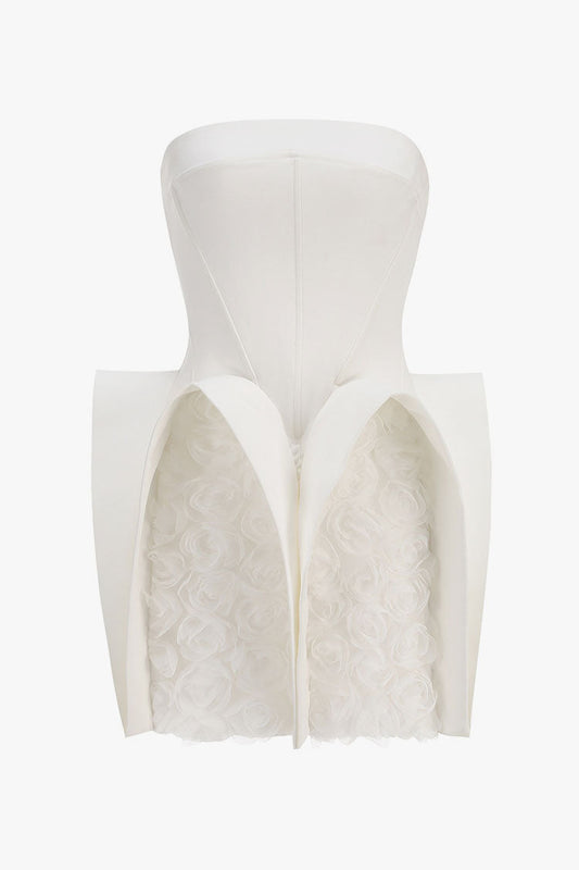 Avant Garde Strapless Corset Puff Peplum 3D Floral Mini Party Dress