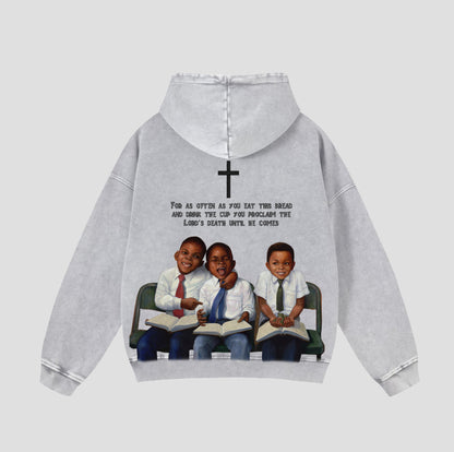 Vintage First Sunday Faith Graphic Acid Washed Oversized Hoodie