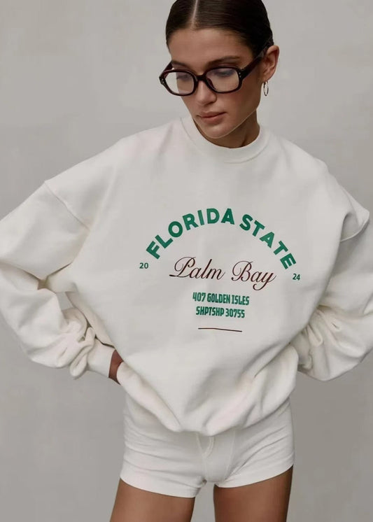 Palm Bay Oversized Graphic Sweatshirt – White Crewneck Pullover