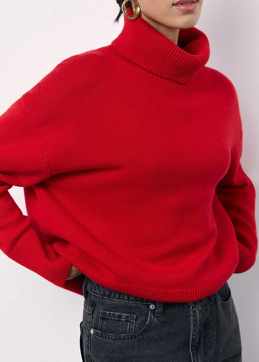 Chic Red Turtleneck Knit Sweater