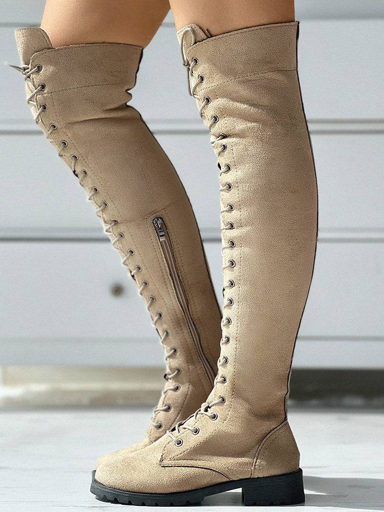 Lace Up Flat Suede Boots