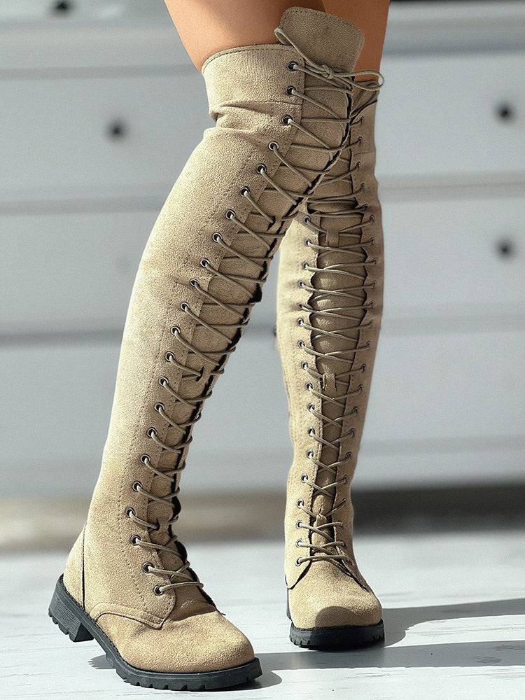 Lace Up Flat Suede Boots