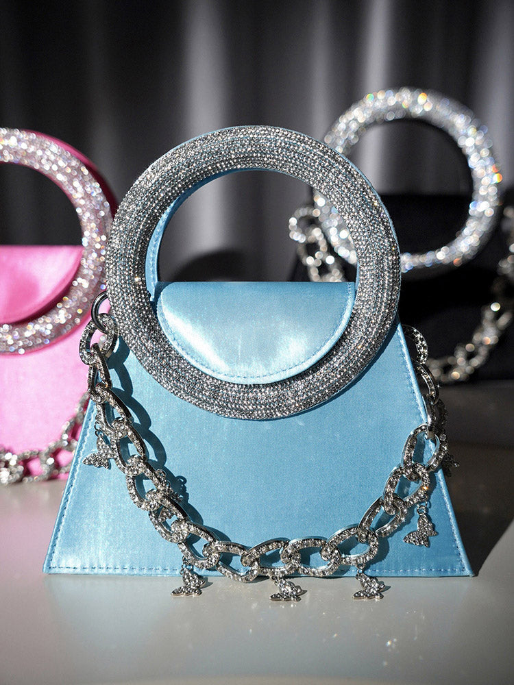 Rhinestone Handle Satin Clutch