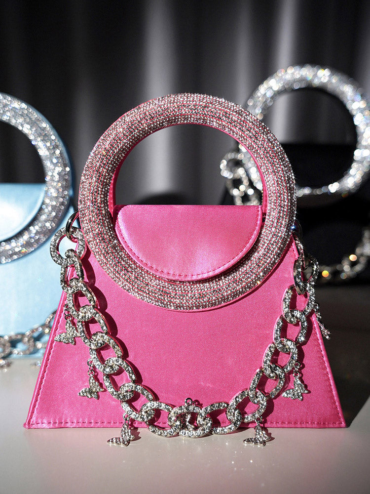 Rhinestone Handle Satin Clutch