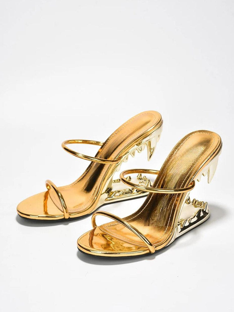 Metallic Teeth Heel Sandals