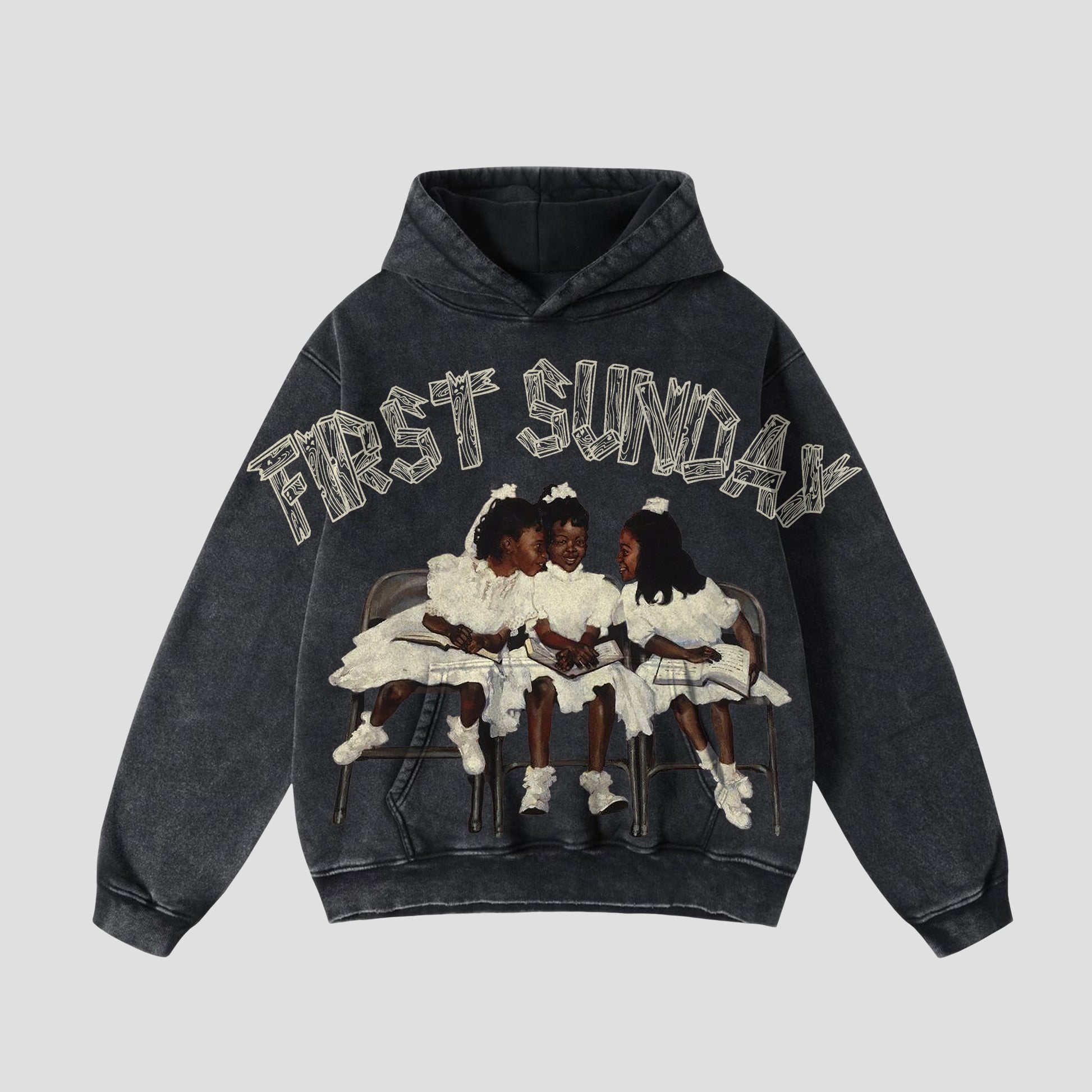 Vintage First Sunday Faith Graphic Acid Washed Oversized Hoodie - Blavra