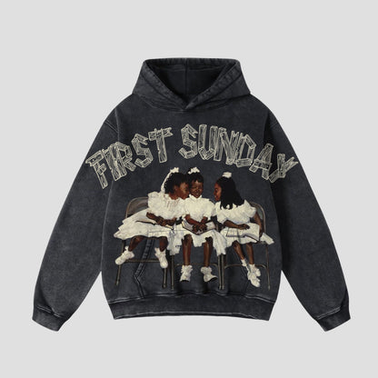 Vintage First Sunday Faith Graphic Acid Washed Oversized Hoodie - Blavra